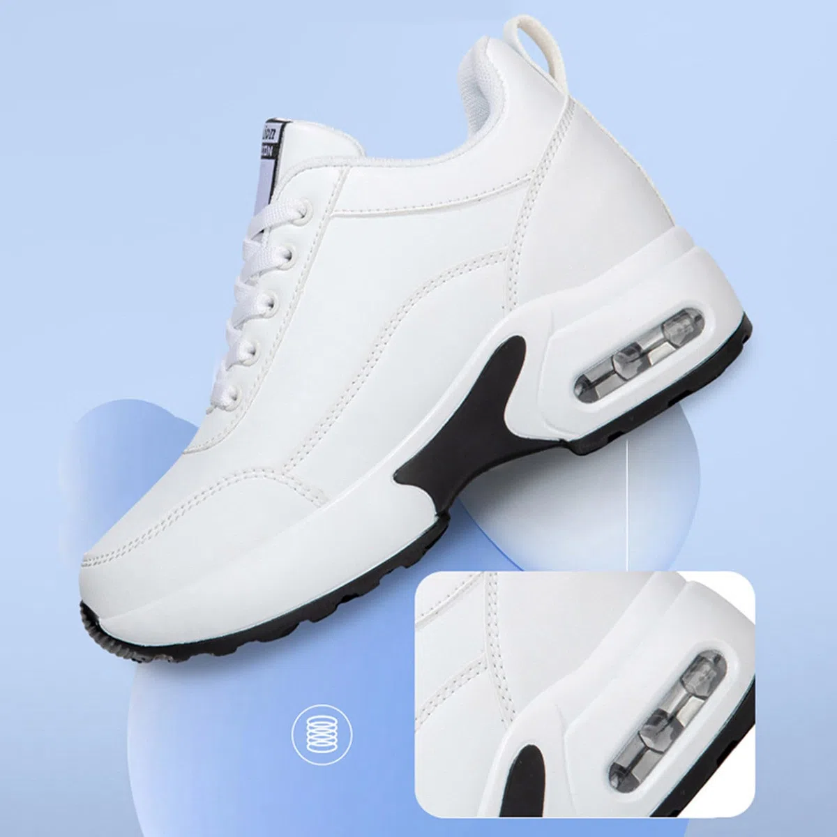 Basket Running Donna in Pelle Antiscivolo con Lacci Basket Rialzo Donna Alla Moda con Tacco di 7 cm Scarpa Sport Tempo Libero Sneakers Confortevoli Autunno Inverno per Running Outdoor