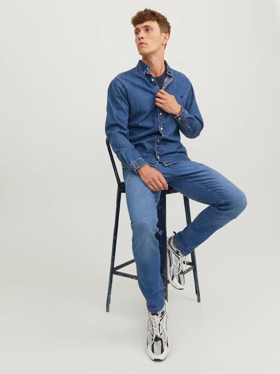 JACK & JONES Jeans Slim Vita Bassa e Tessuto Elastico, Gambe Strette all'orlo.