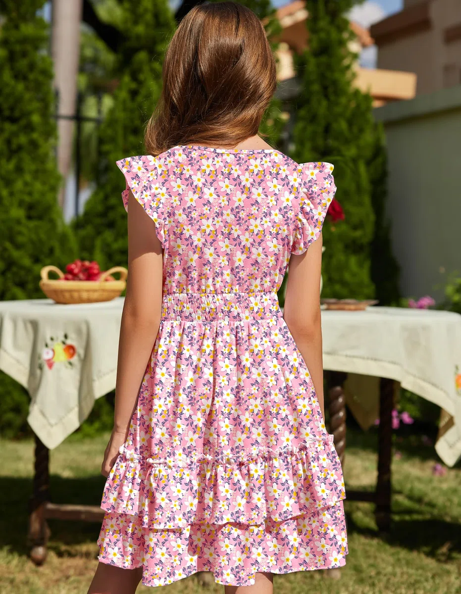 Arshiner Ragazze Abito Maniche Volanti Bambini Estivo Cotone Abito Festivo Elegante Senza Maniche Swing Abiti da Festa per Ragazza 5-14 Anni