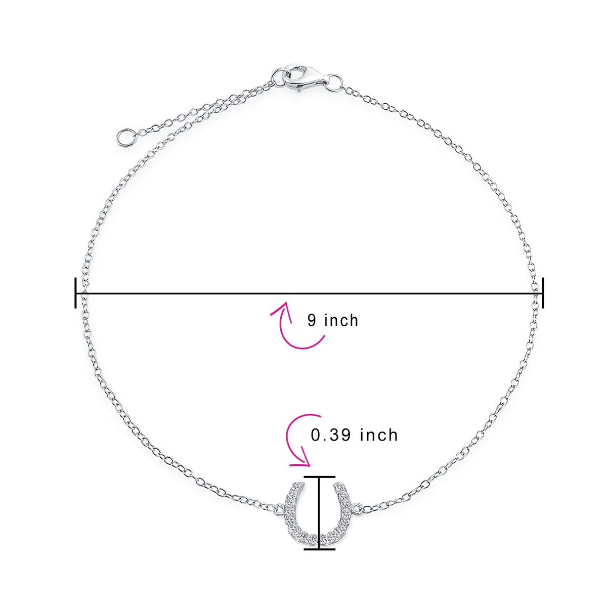 Cavigliera con ciondolo a ferro di cavallo e accenti delicati in CZ, gioiello western portafortuna per donne e adolescenti, placcato oro in argento sterling .925, lunghezza 9-10 pollici.