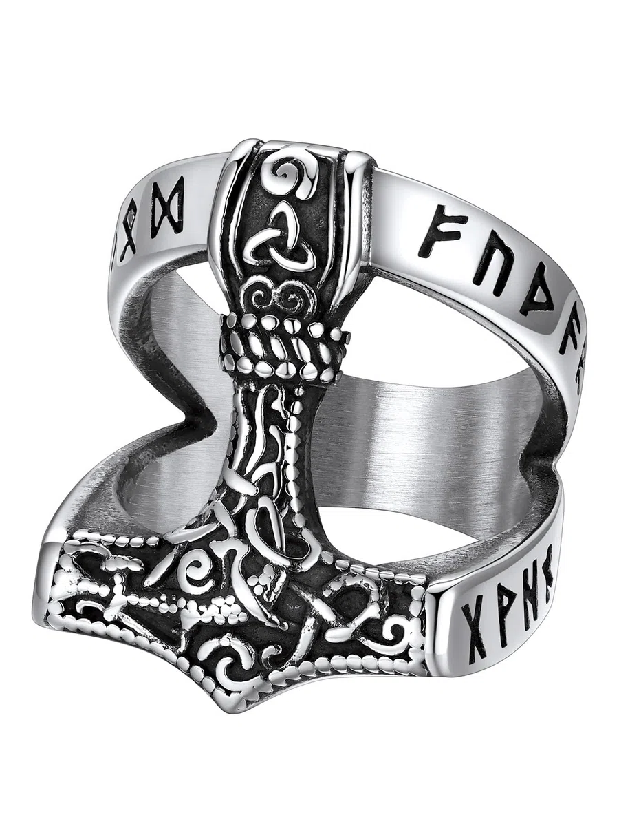 Supcare Anello Acciaio Uomo con Martello di Thors, Anelli Vichighi Argento/Nero a Fascia con Nodo Celtico, Anello di Dichiarazione Vintage con MIsura 14,5-32, Idee Regalo.