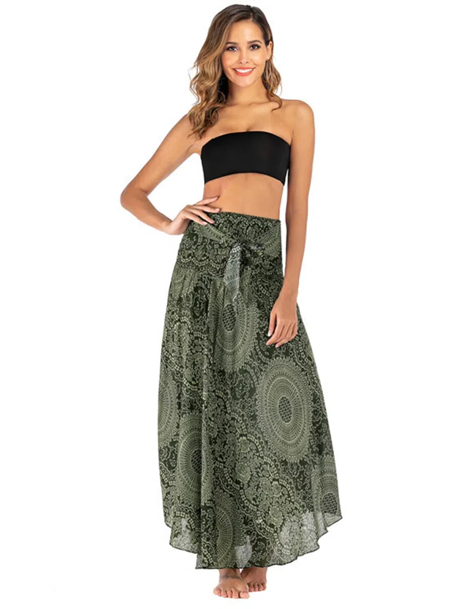 Donna Vestiti da Spiaggia Senza Maniche Eleganti 2 in 1 Gonna Stampa Boho Casual Estivo Arricciato Maxi Abito Taglia Unica