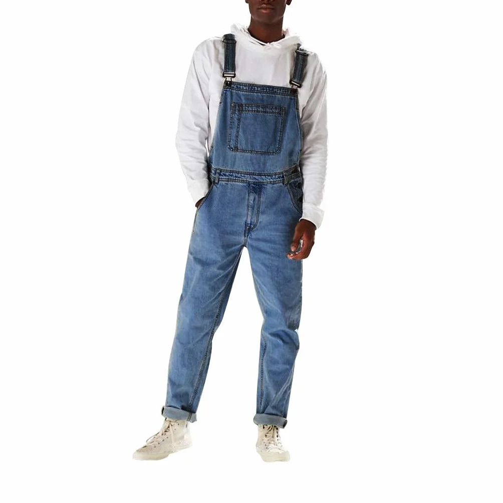 Jeans Salopette da uomo blu, salopette da lavoro da uomo, a pagliaccetto, regolare, vestibilità cargo, pantaloni leggeri, per il tempo libero, comodi, tuta estiva a sospensione ad asciugatura rapida