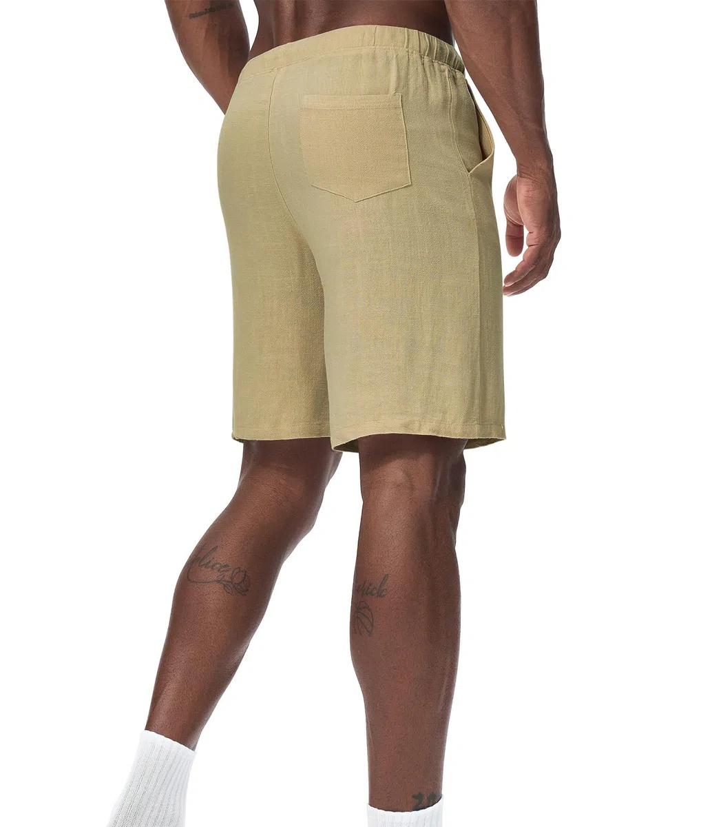 Pantaloncini Corti da Uomo in Lino Bermuda Estivi Casual da Spiaggia Pantaloncini Leggeri con Coulisse e Tasche