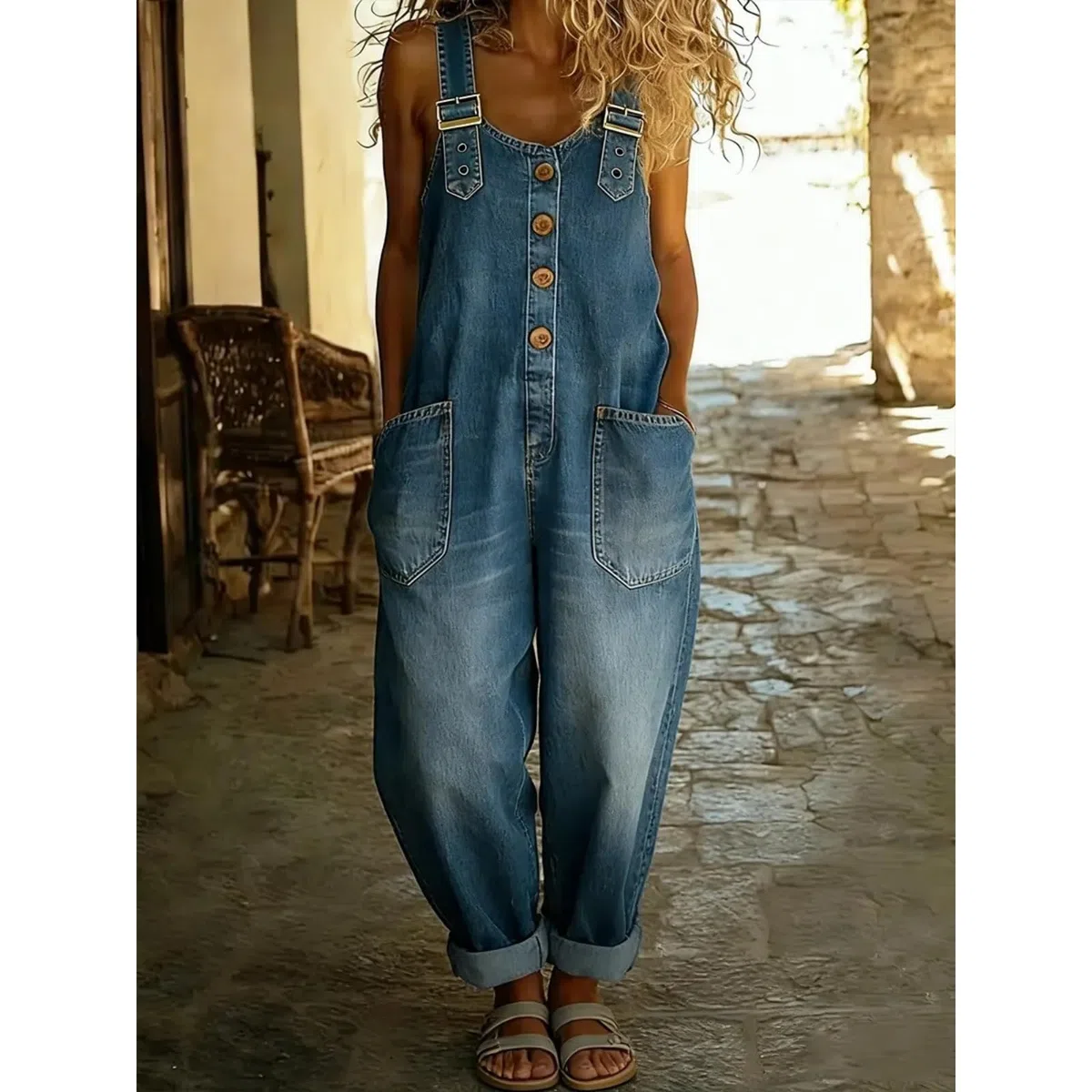 Salopette Donna Jeans Lunga Estivo Elegante S–2XL Pantaloni Lunghi Baggy Chic Tuta Intera Donna Casual Gamba Larga con Spalline Regolabili Jumpsuit per Tempo Libero