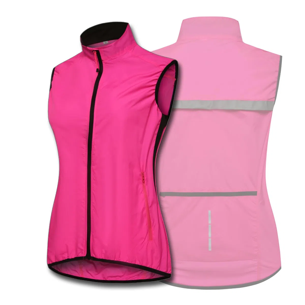 ARMAAN Gilet da Ciclismo Leggero da Donna Estivo Giacca Senza Maniche Softshell Antivento Traspirante Gilet con Colletto alla Coreana con Tasca Cerniera Corsa Escursionismo Golf MTB Corse,Pink-M