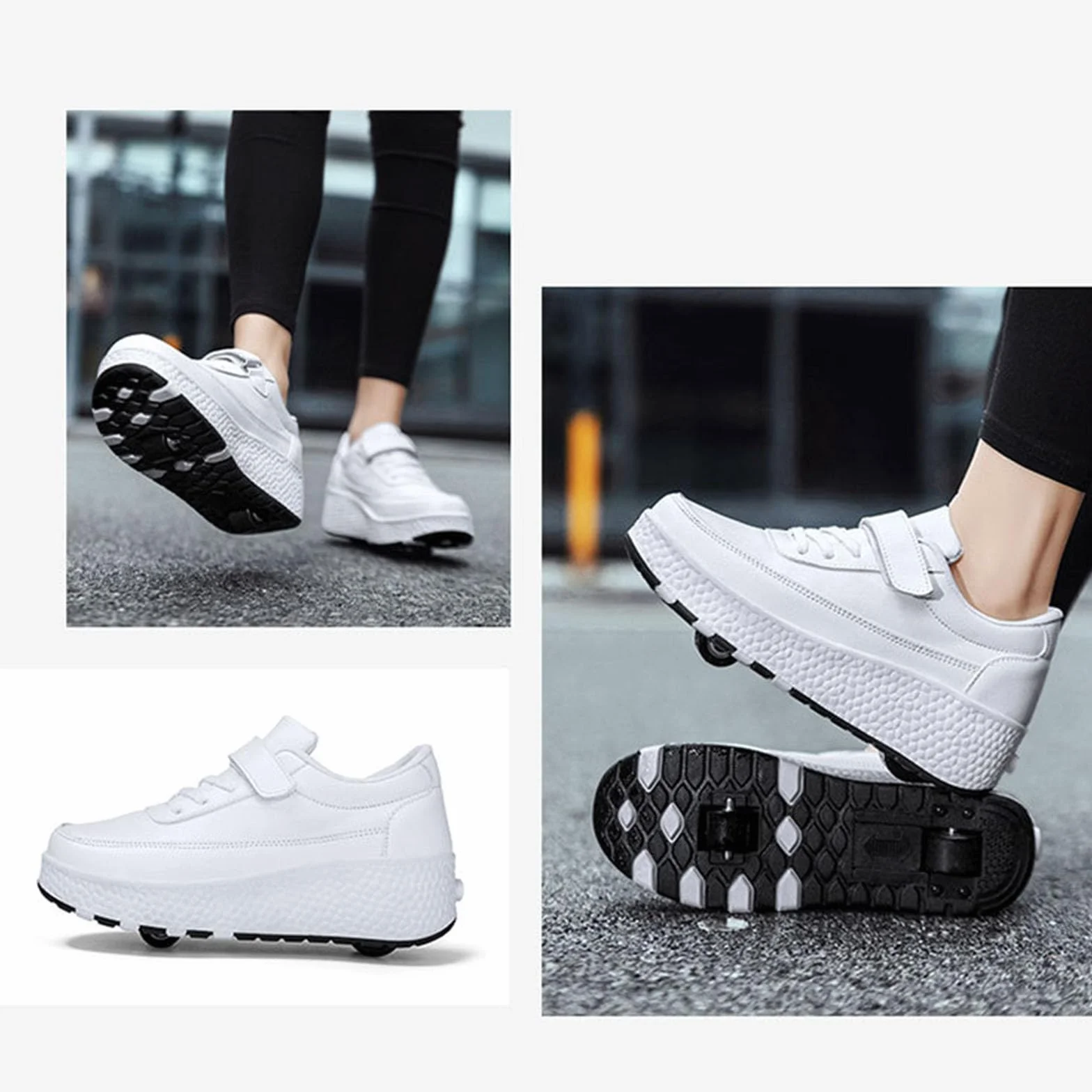 Hixingo Scarpe con Rotelle per Ragazzi Ragazze Bianco Bambino 2 in 1 Scarpe da Skateboard Sneakers Sportive Scarpe Ginnastica Pattini a Rotelle con 2 Ruote Outdoor Unisex Nero