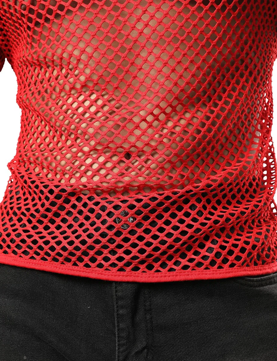 JOGAL Camicia da uomo a maniche corte trasparente muscolare