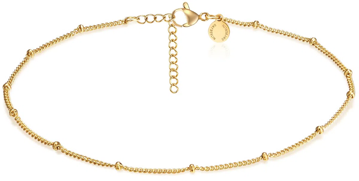 day.berlin, cavigliera da donna, placcata oro 18 carati, regolabile, 22 + 4 cm, con piccole sfere, acciaio inox 316L, senza nichel e impermeabile