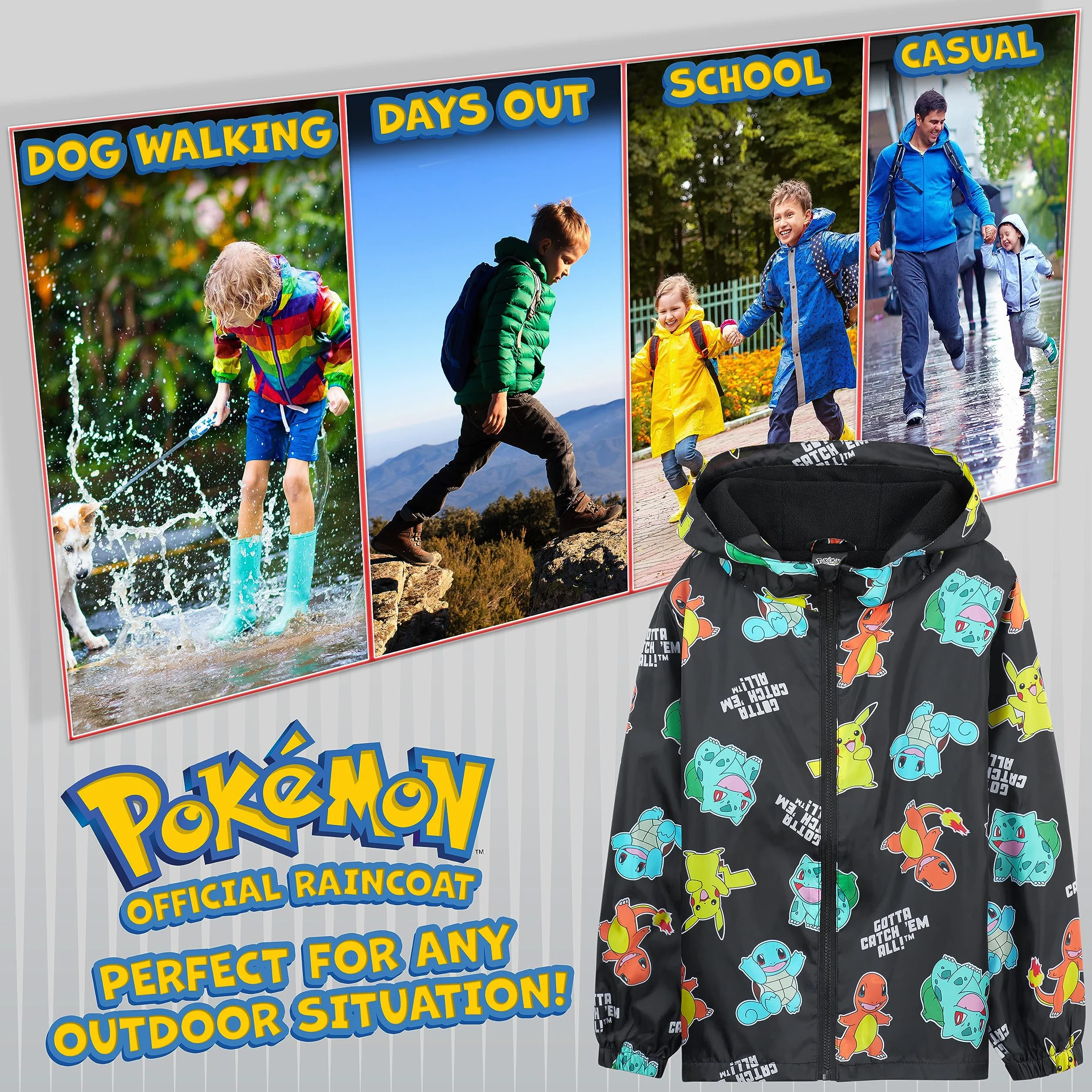 Pokémon Giacca Impermeabile Bambino - 100% Poliestere Giacca Antipioggia Bambino - Comoda Giacca Impermeabile Bambina e Bambini