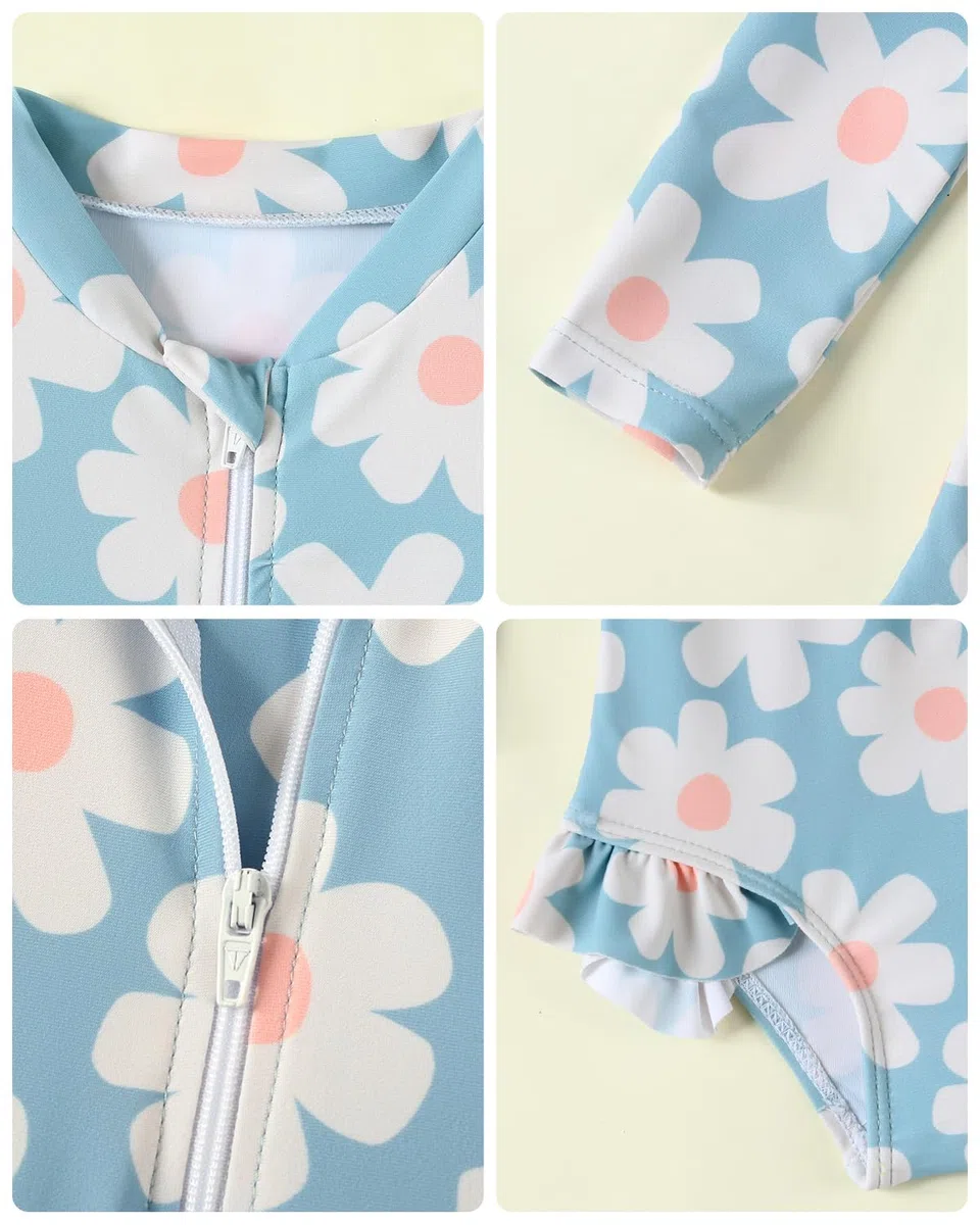 DivingBirds Costume da Bagno Bambina e Neonata, Costume Intero a Maniche Lunghe con Protezione Solare UV e Cappellino Abbinato, Costume Mare Bimba 3 Mesi - 4 Anni