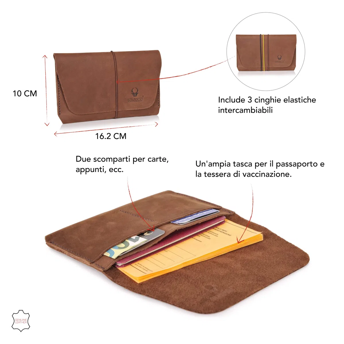 DONBOLSO Porta Passaporto da Viaggio Miami | Cartella Organizer per Passaporti in Pelle | Portadocumenti da Viaggio Uomo e Donna | Marrone-Marrone