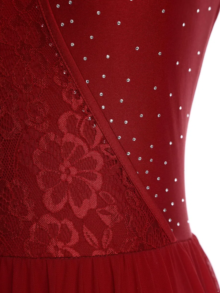 inhzoy Vestito da Ballo Latino Americano Tango Donna Abito da Balletto Danza Lirica Contemporanea in Pizzo Floreale Body Ginnastica Ritmica Vestito da Pattinaggio Artistico