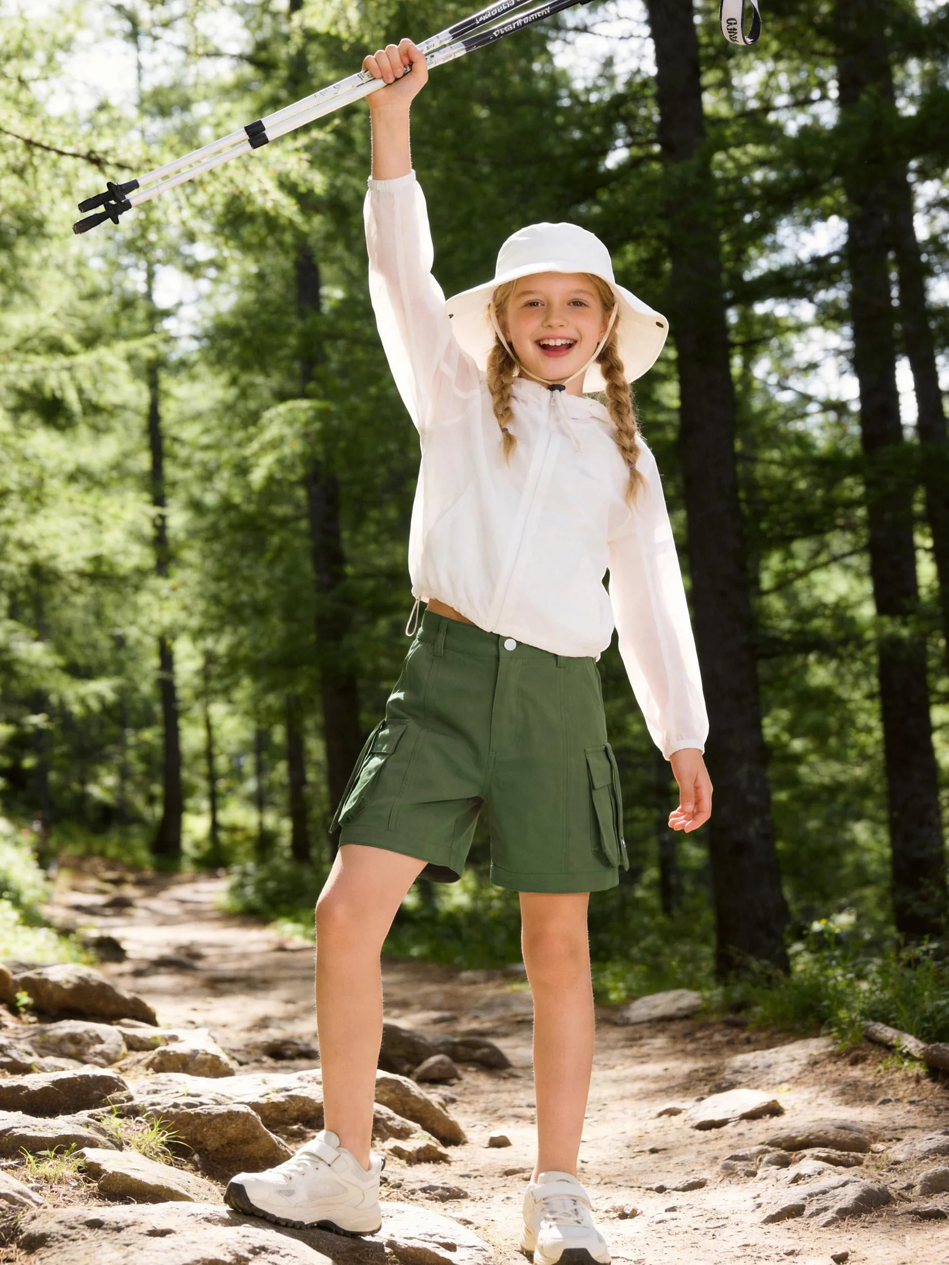 Rolanko Pantaloncini Cargo per Ragazze, Cotone Leggero con Vita Semi Elastico, Pantaloncini Estivi da Uniforme per Bambini