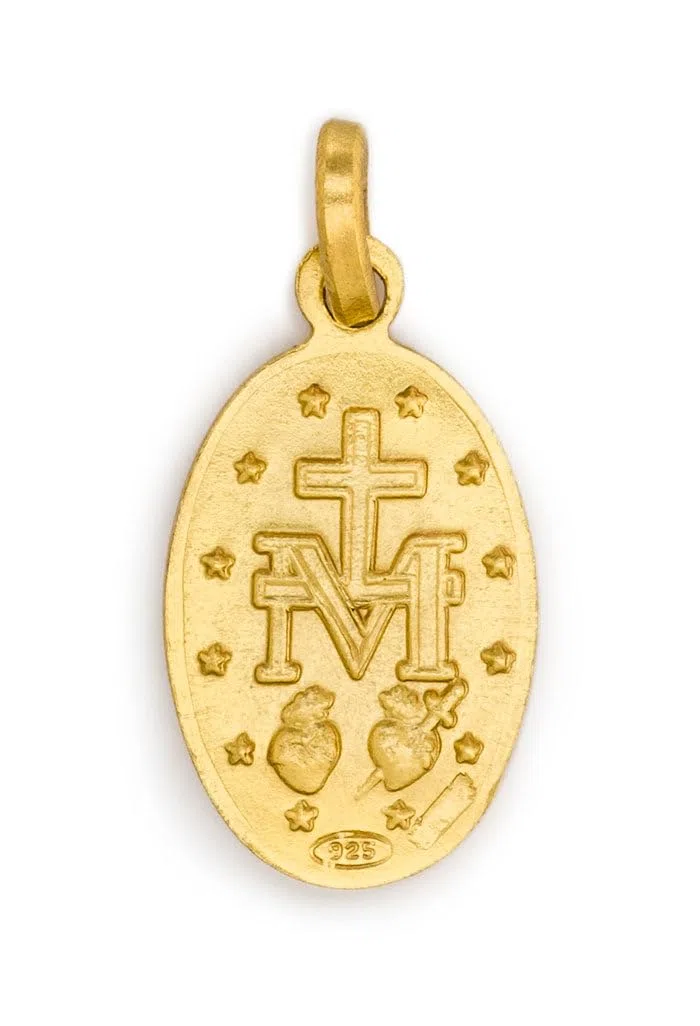 SHALOM - Medaglia Miracolosa In argento 925 Bagnata Oro. Altezza 1,6 Cm
