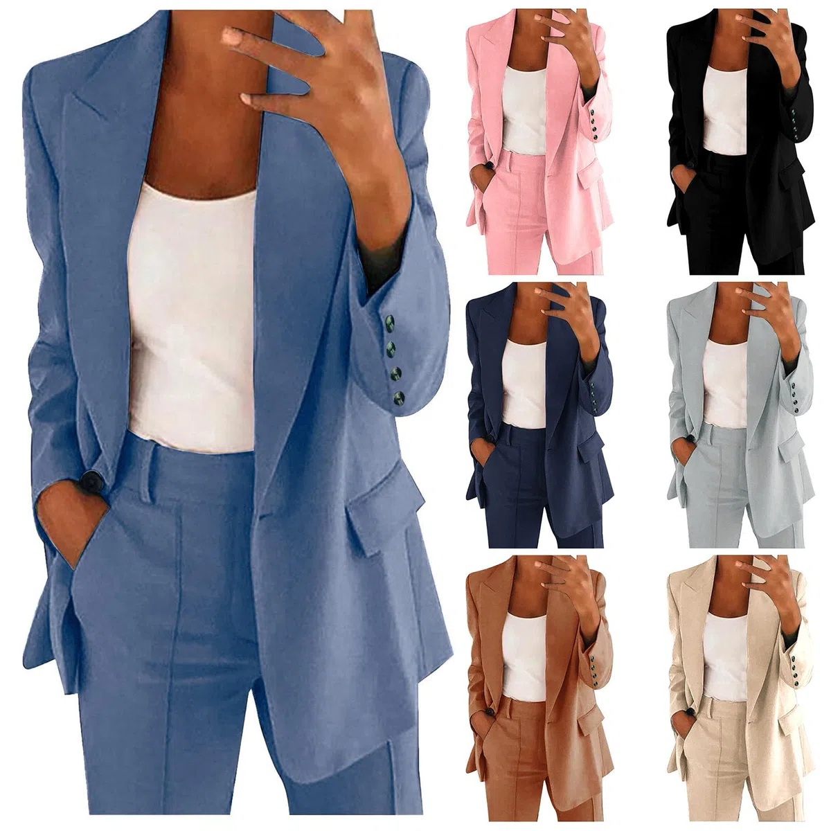 Generico Completo Elegante Curvy Pantaloni e Giacca Tailleur Leggeri Ufficio Suit Slim Fit Tailleur e Giacche da Donna Eleganti per La Primavera e L’Estate