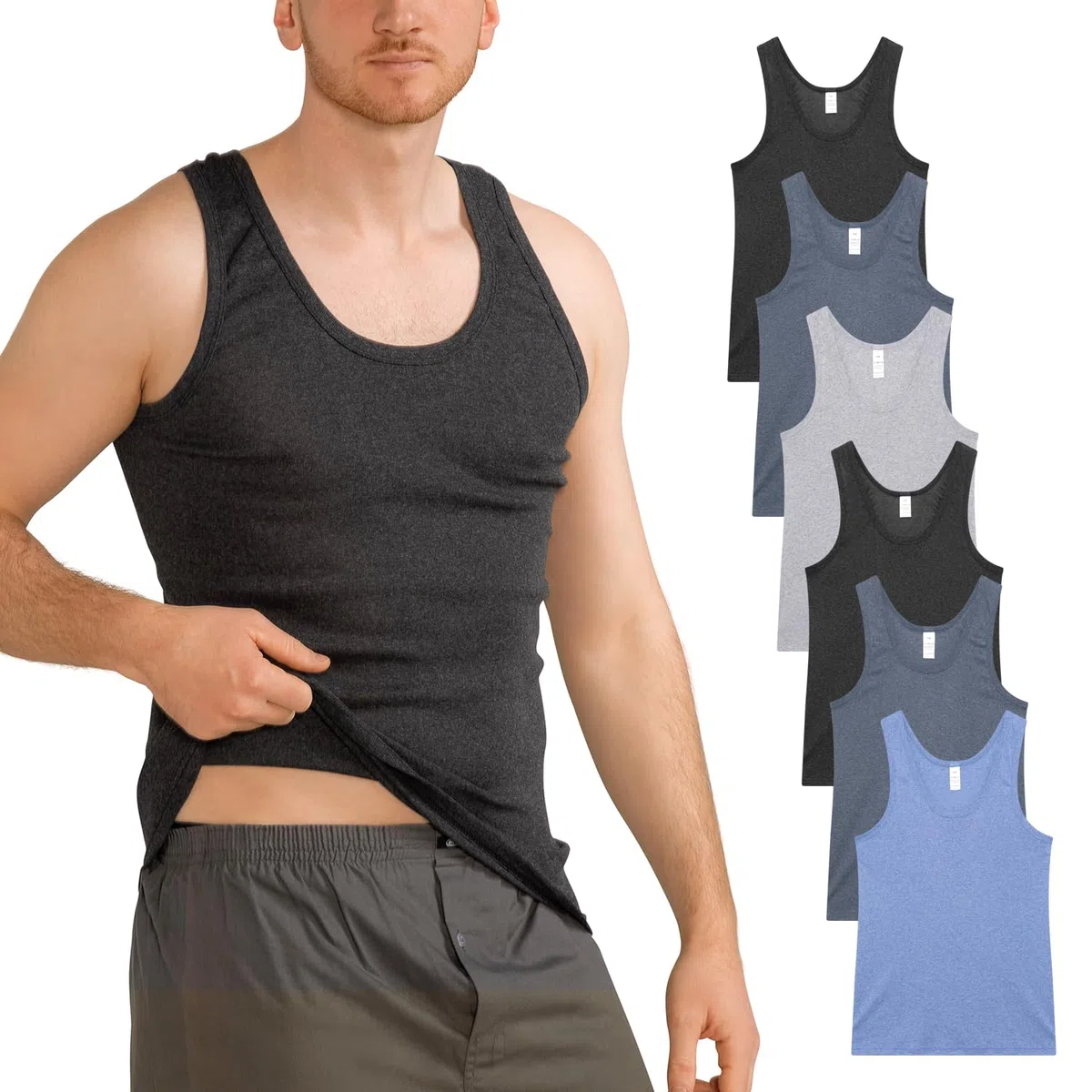 MT Confezione da 6 canottiere da uomo in cotone Classic – a costine sottili o doppie