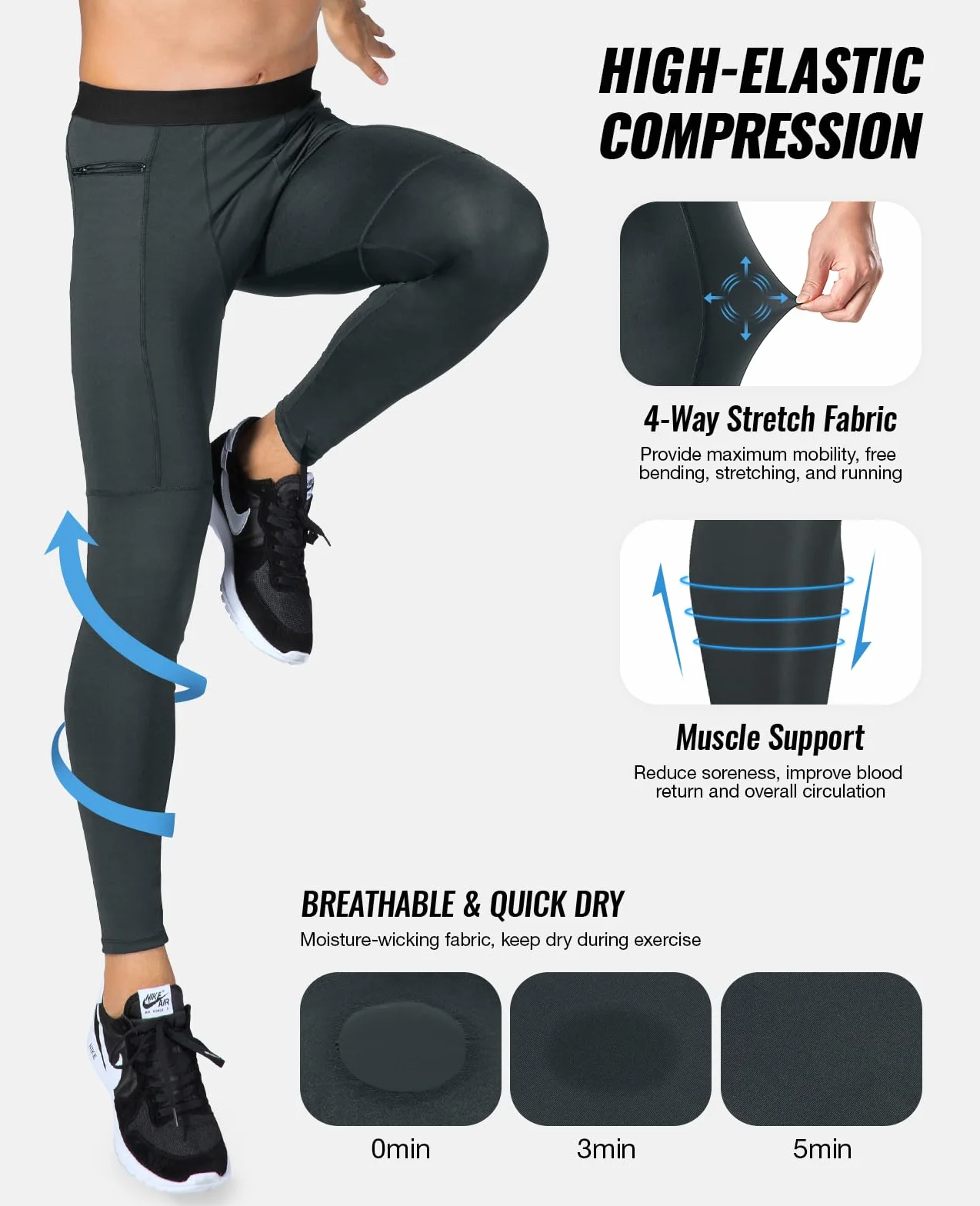 Niksa 2 Pezzi Leggings Sportivi Uomo Collant Running Fitness Pantaloni di Compressione