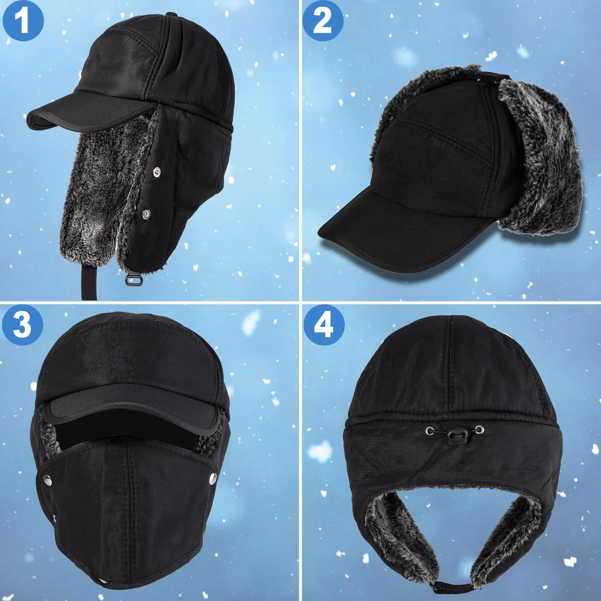 NONMON Cappello Aviatore Invernale Unisex, Uomo Donna Cappellino Bomber Caldo Ushanka Russo Trooper Trapper con Maschera e Orecchie, Impermeabile Antivento Berretto da Baseball per Ski Ciclismo
