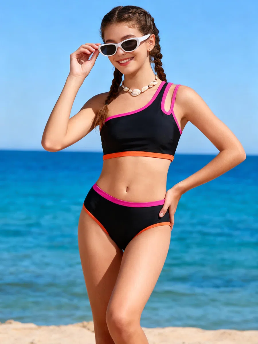 Costume da bagno da ragazza, 2 pezzi, bikini da ragazza, con imbottitura sul petto, 7-16 anni