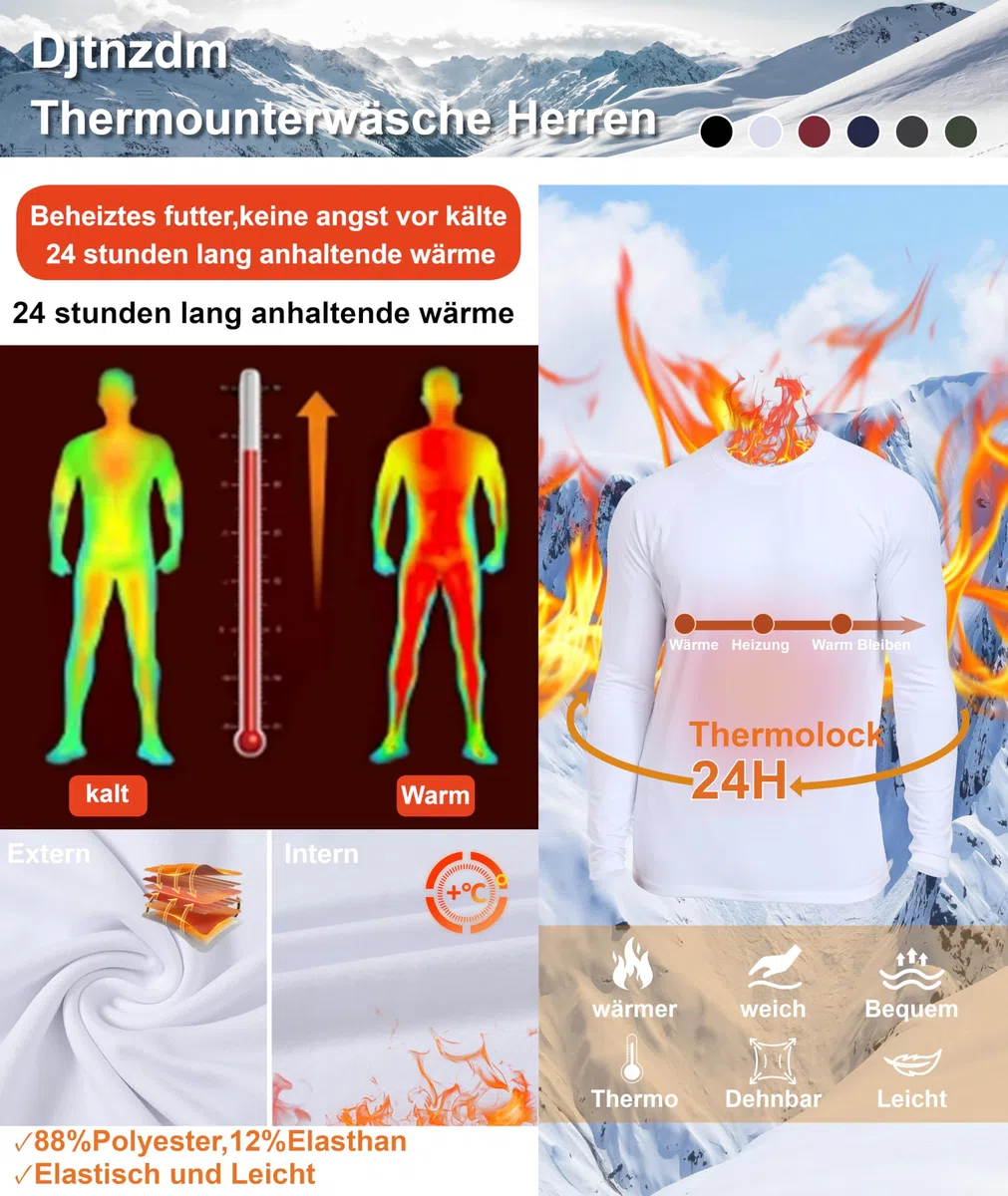 Maglia Termiche da Uomo Invernale Sportivo Maglietta Intima Termica Biancheria Intima Termica in Pile Compressione Funzionale Ciclismo Fitness Sci Termica Maniche Lunghe