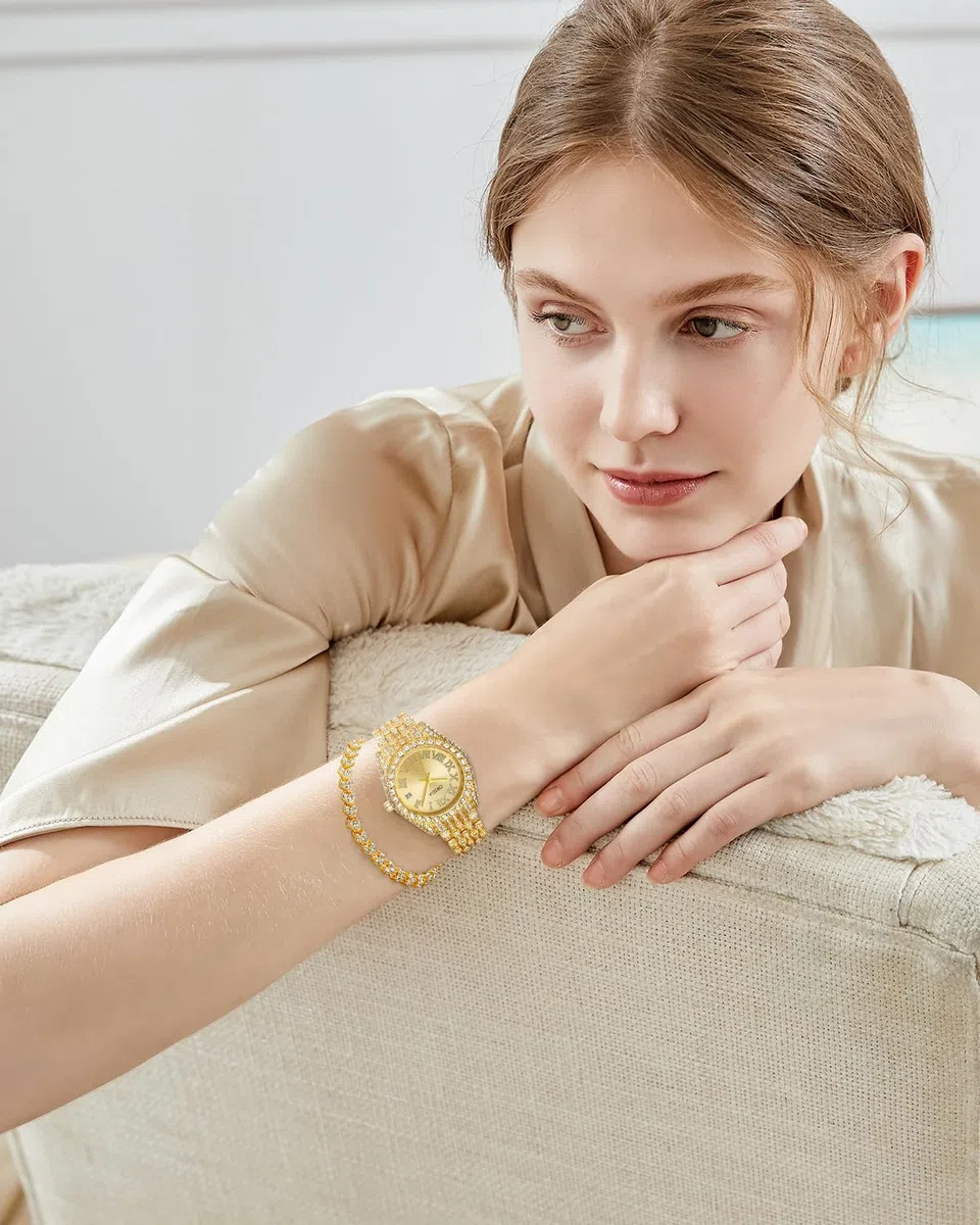CIVO Orologio Donna Acciaio Inossidabile: Oro Argento Impermeabile Orologi con Calendario Luminosi - Analogico Affari Classico Set Regali per Eleganti Donna