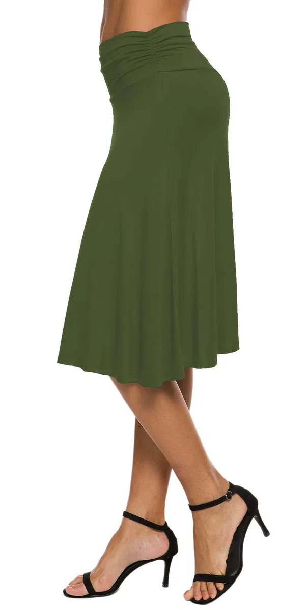 Donna Elegante Casual Elastico Midi Yoga Gonna Piega Media Vita Svasato A-Line Gonna