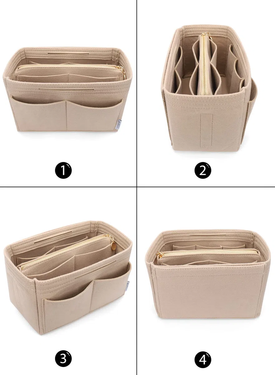 Feltro Borsa Organizer Inserto con cerniera Borsa Tote Shaper Fit Speedy Neverfull MM GM, Beige, Small
