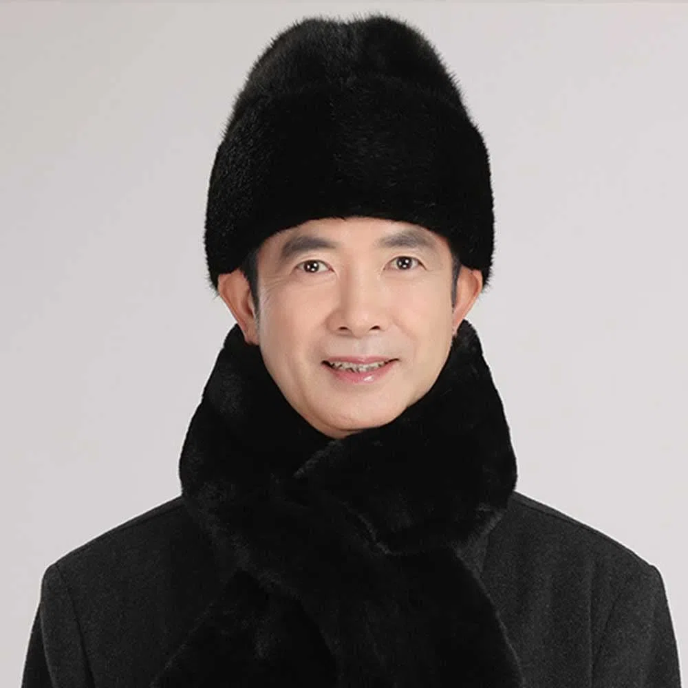 Ushanka - Cappello da uomo in stile militare russo, cappello da sci per l'inverno, in finta pelliccia, nero, termico, per sport all'aria aperta, antivento