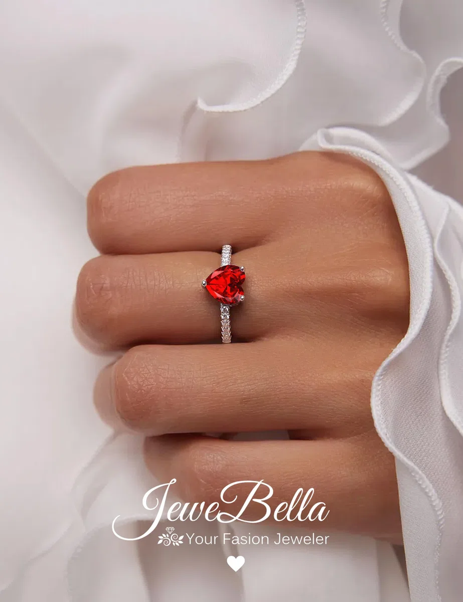 JeweBella Anello Cuore Argento 925 Donna Elegante Anello Cuore Regolabile Zirconia Cubica Amicizia Fidanzamento Matrimonio Anniversario Promessa Fedine