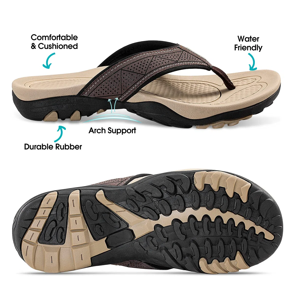 HAOLIRA Infradito Uomo Estive Comode Resistenti Pelle Ciabatte Supporto Arco Antiscivolo Adulto Flip Flops Scarpe per Spiaggia e Piscina