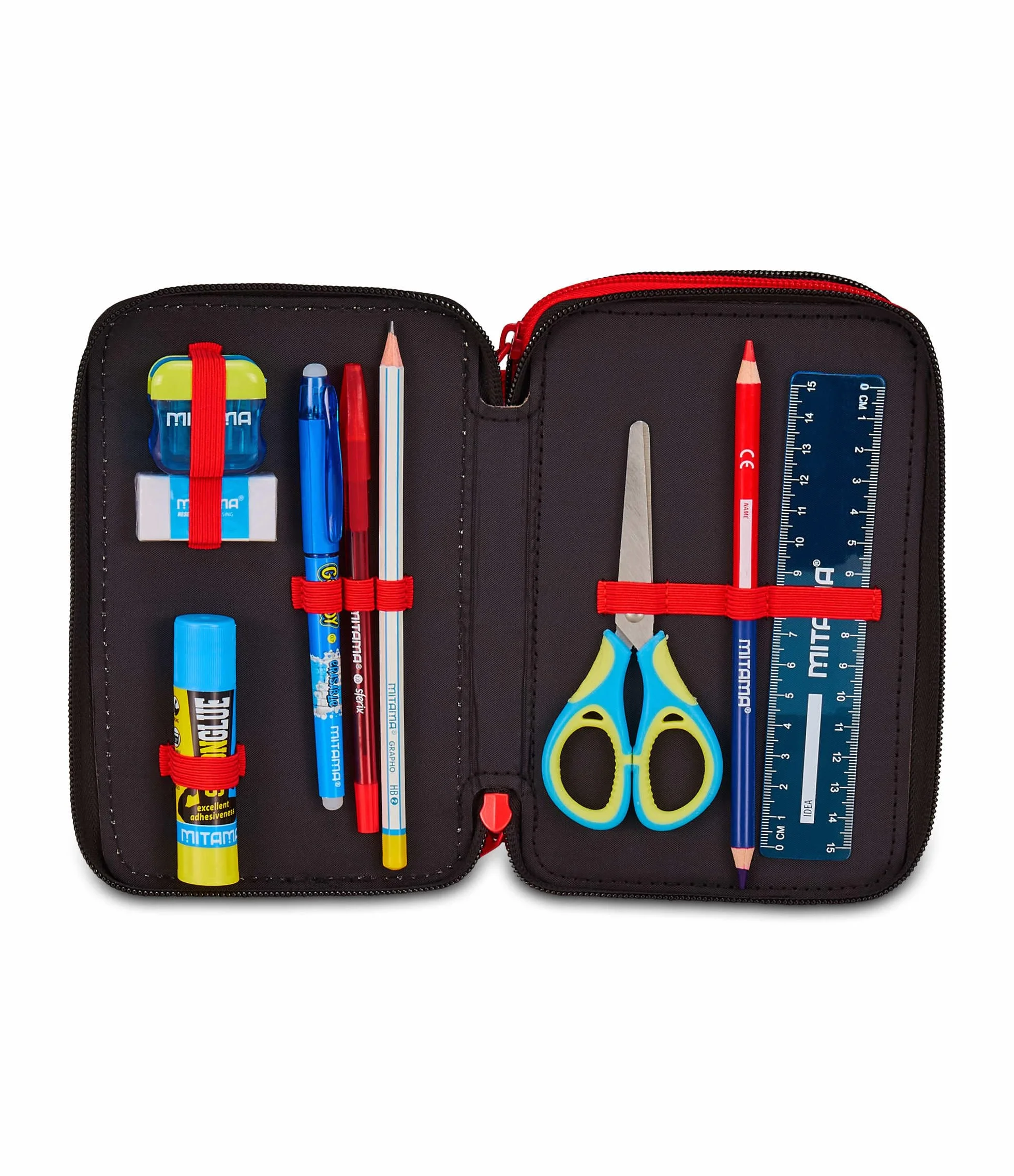 Seven Milan Astuccio Scuola 3 Zip, Nero, Portapenne Triplo Scomparto Completo Di Penne, Matite, Colori, Accessori Zaino, Scuola Elementare, Bambino Calcio