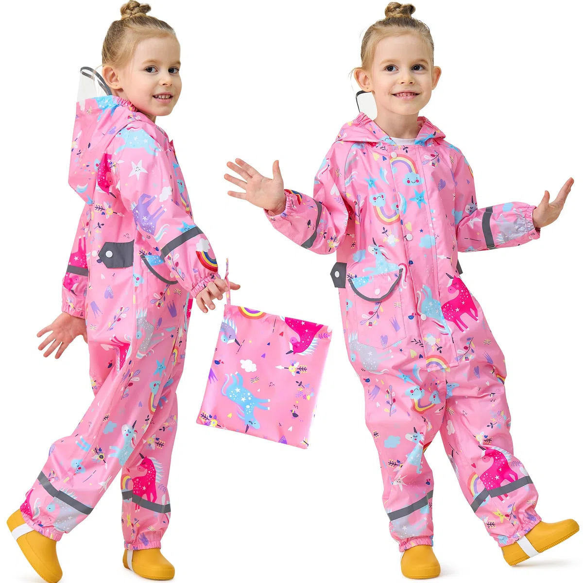 Impermeabile Pioggia Bambini Tutto in Uno Tuta con Cappuccio Unicorno Dinosauro Bambino Antipioggia Giacca Tuta Portatile l'asilo Sportivo Jogging Unisex Pozzanghere Impermeabili 1-9 Anni