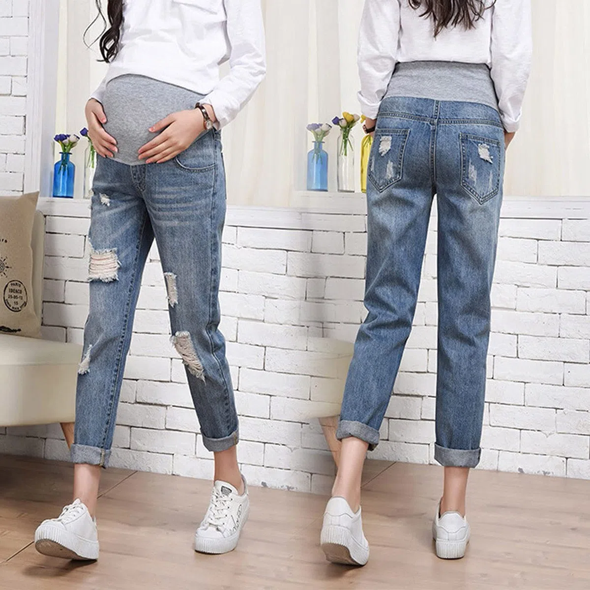 Jeans Premaman Donna Pantaloni Premaman Donna Estivi Donna Incinta Jeans Vita Alta Elastico Cintura maternità Pantaloni Casual Strappati Denim Pantaloni Leggins Premaman Donna Salopette Donna