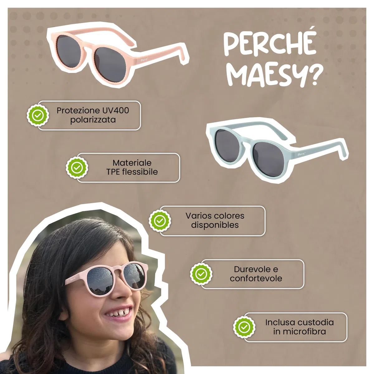 Occhiali da sole per bambini 6-12 anni - Protezione polarizzata UV400 - Montatura flessibile e flessibile - Occhiali da sole sicuri e comodi per bambini - Novi