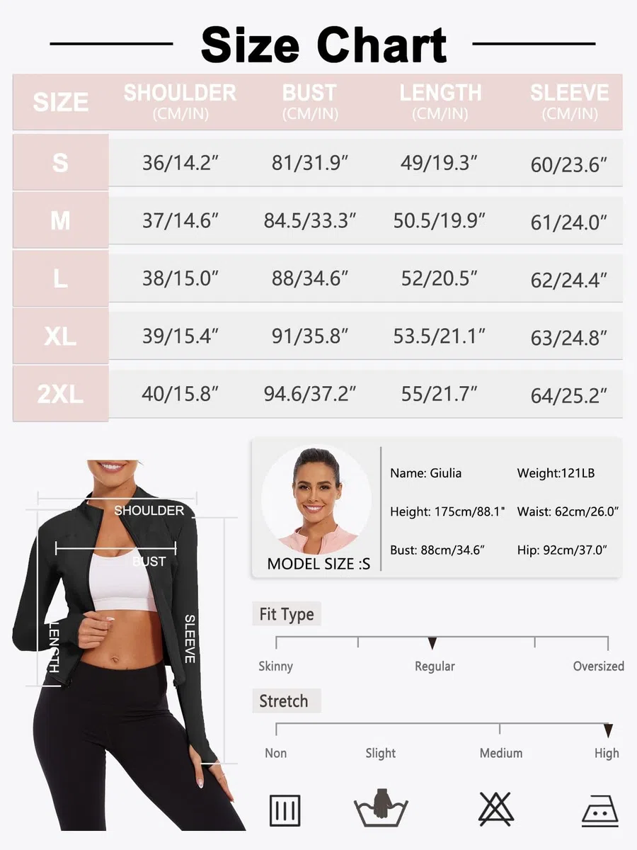 Yutdeng Giacca Sportiva con Zip da Donna Giacca da Corsa Palestra Yoga Traspirante Maniche Lunghe Crop Top con Fori per i Pollici Asciugatura Rapida Giacche Fitness Cappotto Abbigliamento