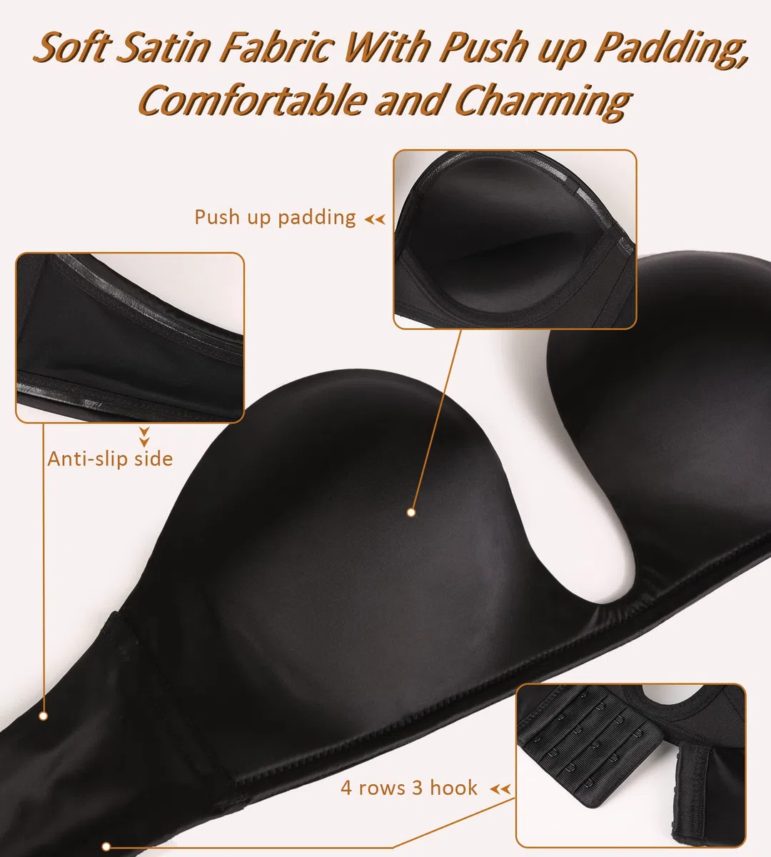 DotVol Donna Reggiseno Senza Spalline Push Up U Reggiseno Imbottito Senza Ferretto con Spalline Staccabili Reggiseno Invisibile a più Vie
