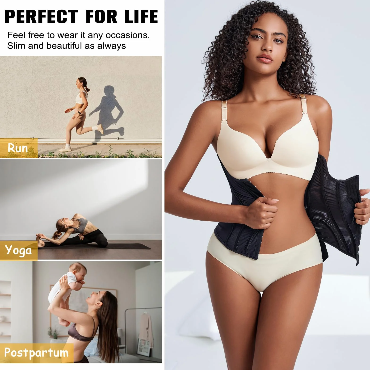 Corsetto Donna Modellante con Doppia Chiusura, Waist Trainer Traspirante con 10 Stecche di Supporto, Fascia Snellente Post Parto per Allenamento, Ufficio e Uso Quotidiano