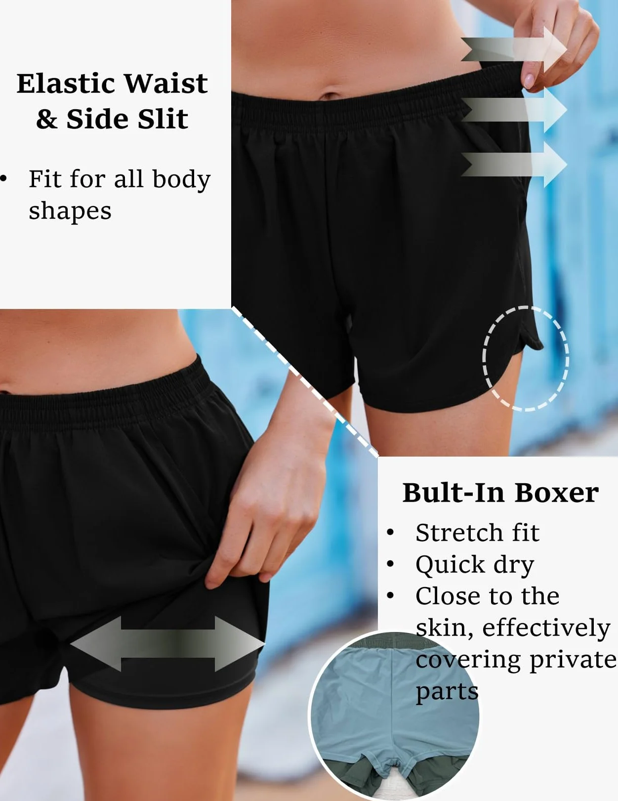 Ekouaer Pantaloncini da Bagno Costume Donna con Boxer Interno Corti Pantaloncini da Surf Costumi da Bagno con Tasche Pantaloncini Sportivi per la Corsa S-2XL