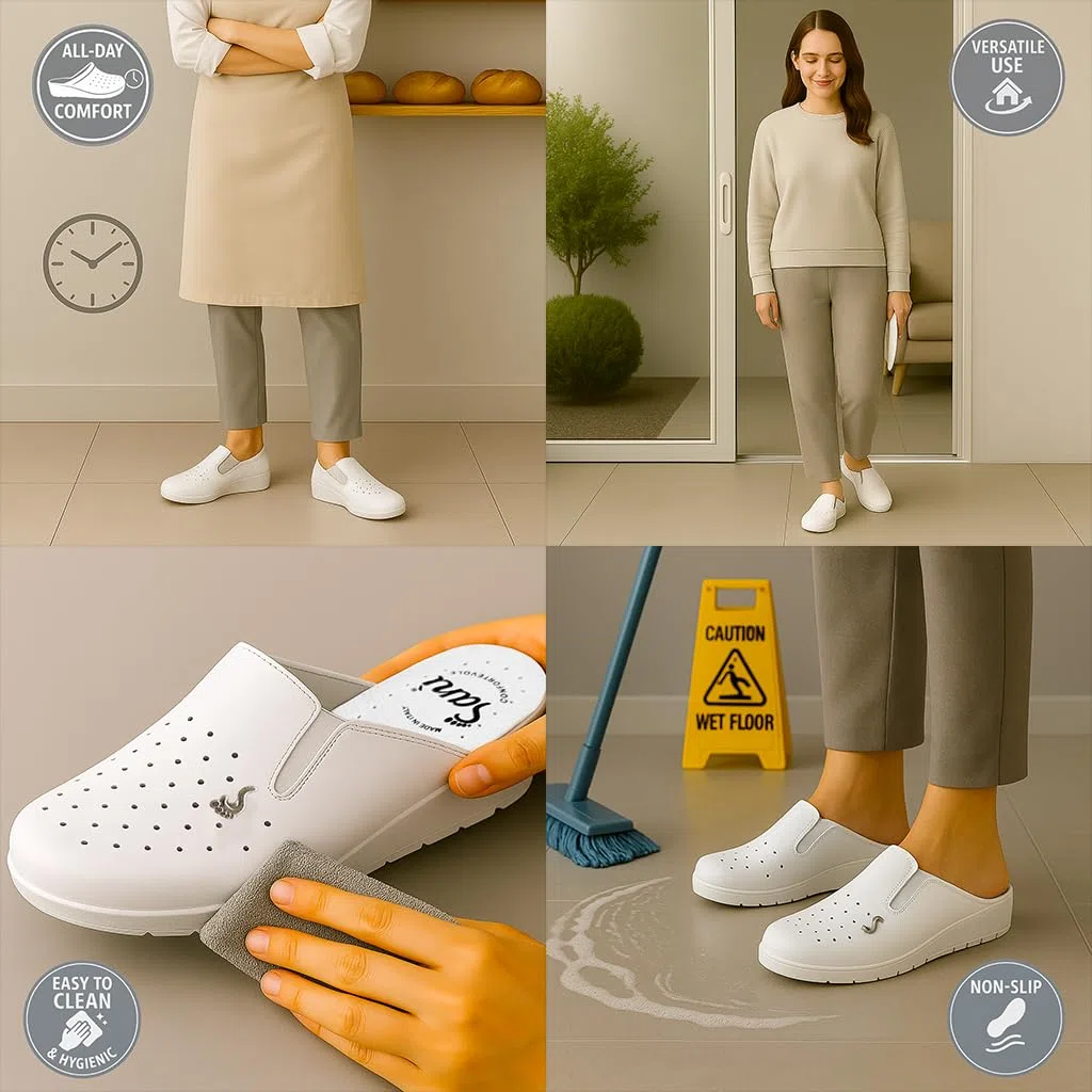 Ciabatte Sanitarie Anatomiche da Donna Pantofole in Vera Pelle Scarpe Ortopediche con Elastico Regolabile Zoccoli Made in Italy