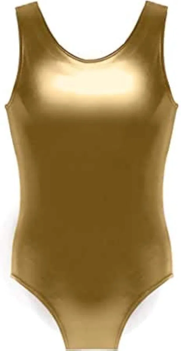 R&N FASHIONS Body per bambine e bambine, per scuola, sport, danza, ginnastica, balletto, senza maniche, effetto metallizzato, effetto bagnato, luccicante, per feste, discoteca o danza