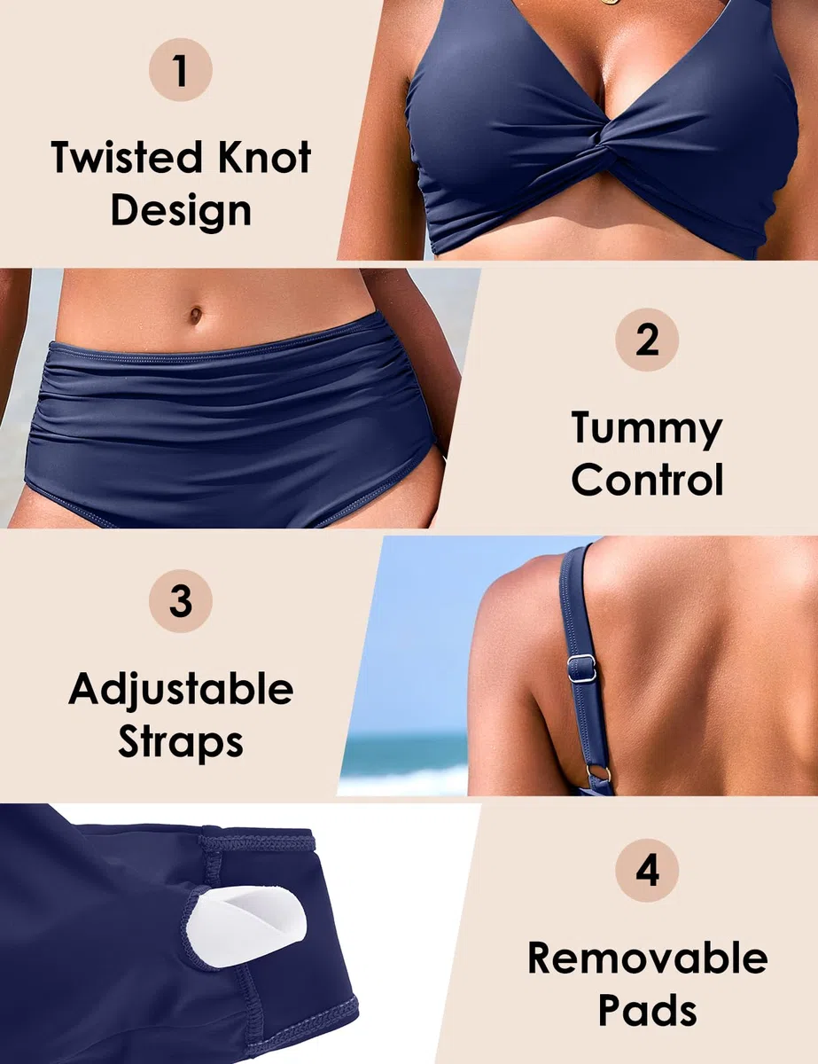 Costume Donna Due Pezzi Bikini Bagno Push Up Curvy con Vita Alta in Tessuto Morbido per Spiaggia Piscina e Viaggi Estivi