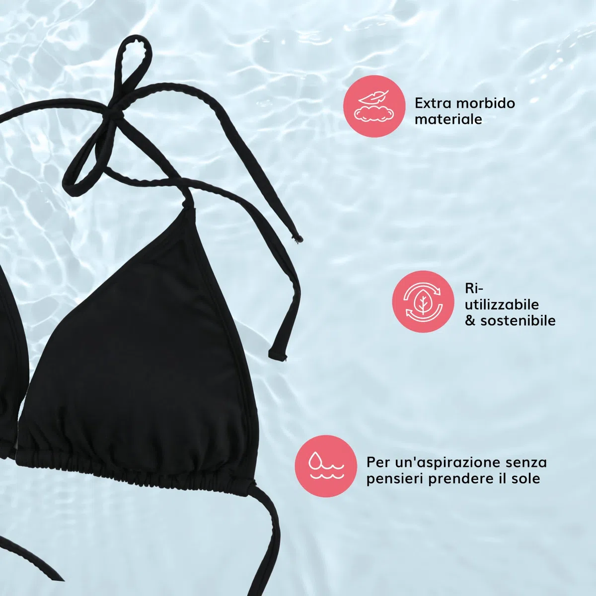 MYLILY Reggiseno Bikini Triangolo Donna | Allacciatura al Collo con Coppe Estraibili | per Seno Grande & Taglie Forti | per Piscina & Spiaggia | Oeko-Tex, Regolabile, Premium, Vegano