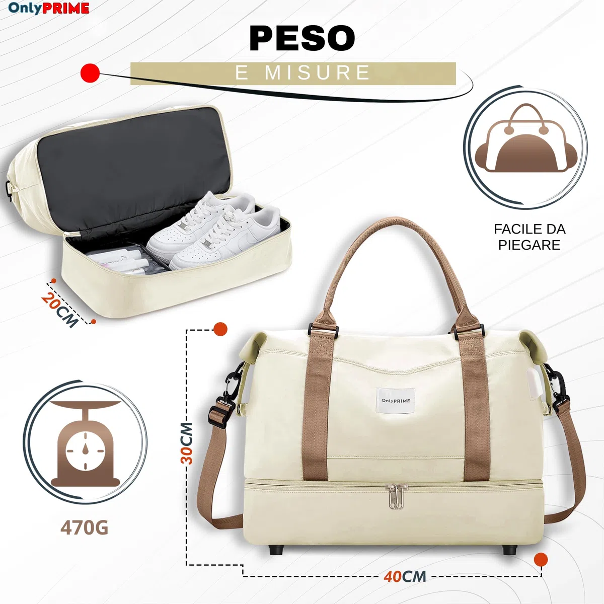 Borsa da Viaggio Donna 40x30x20 cm con Accesso USB, Bagaglio a Mano Cabina, Borsa Sportiva e Palestra con Etichetta Bagaglio, Adatta a Ryanair, Wizz Air, Vueling