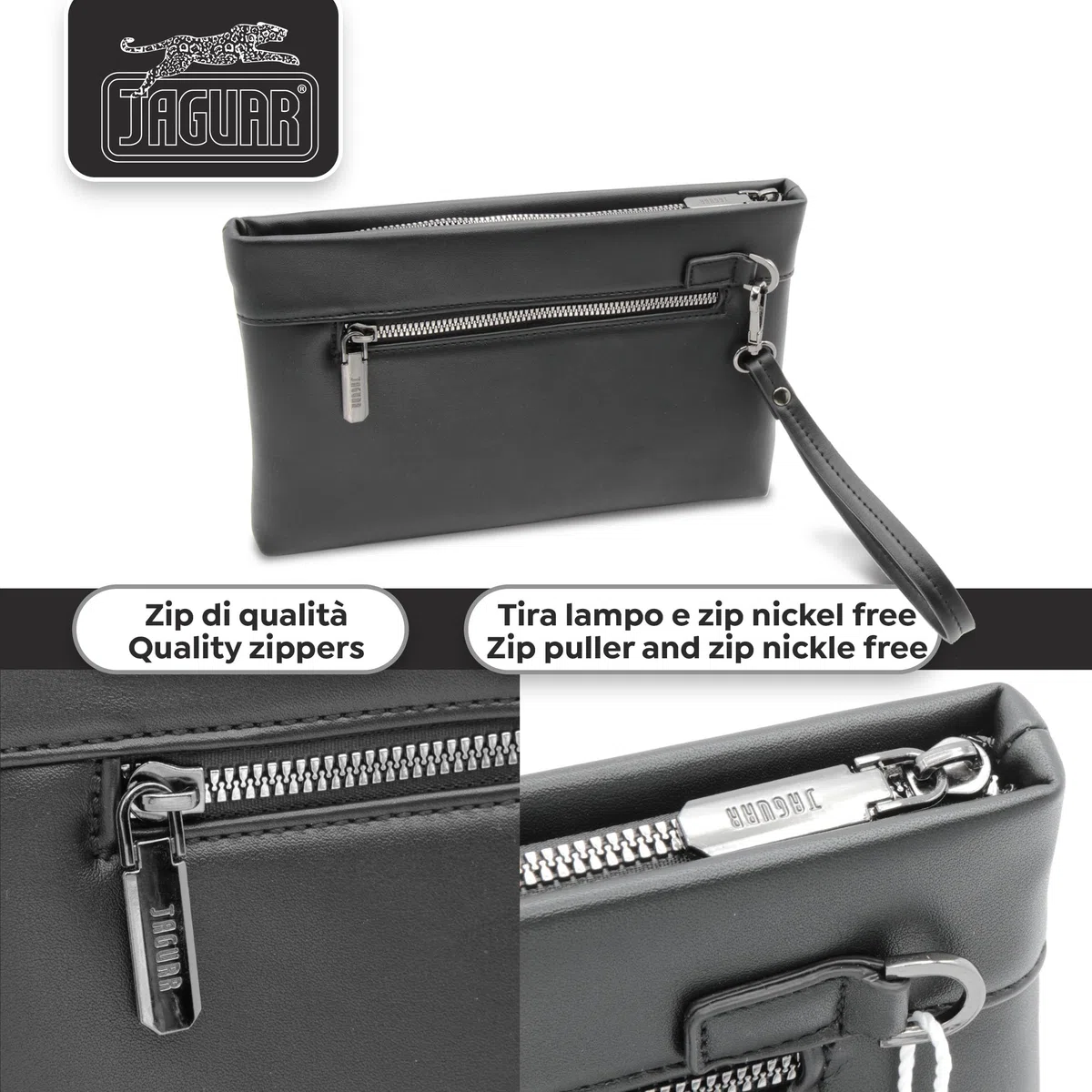 JAGUAR - Pochette Borsello Uomo a Mano in EcoPelle, Borsellino Uomo Portadocumenti con Scomparti, per Riporre Telefono, Documenti, Portafoglio, Carte e Chiavi Senza la Scomodità di Tenerli in Tasca