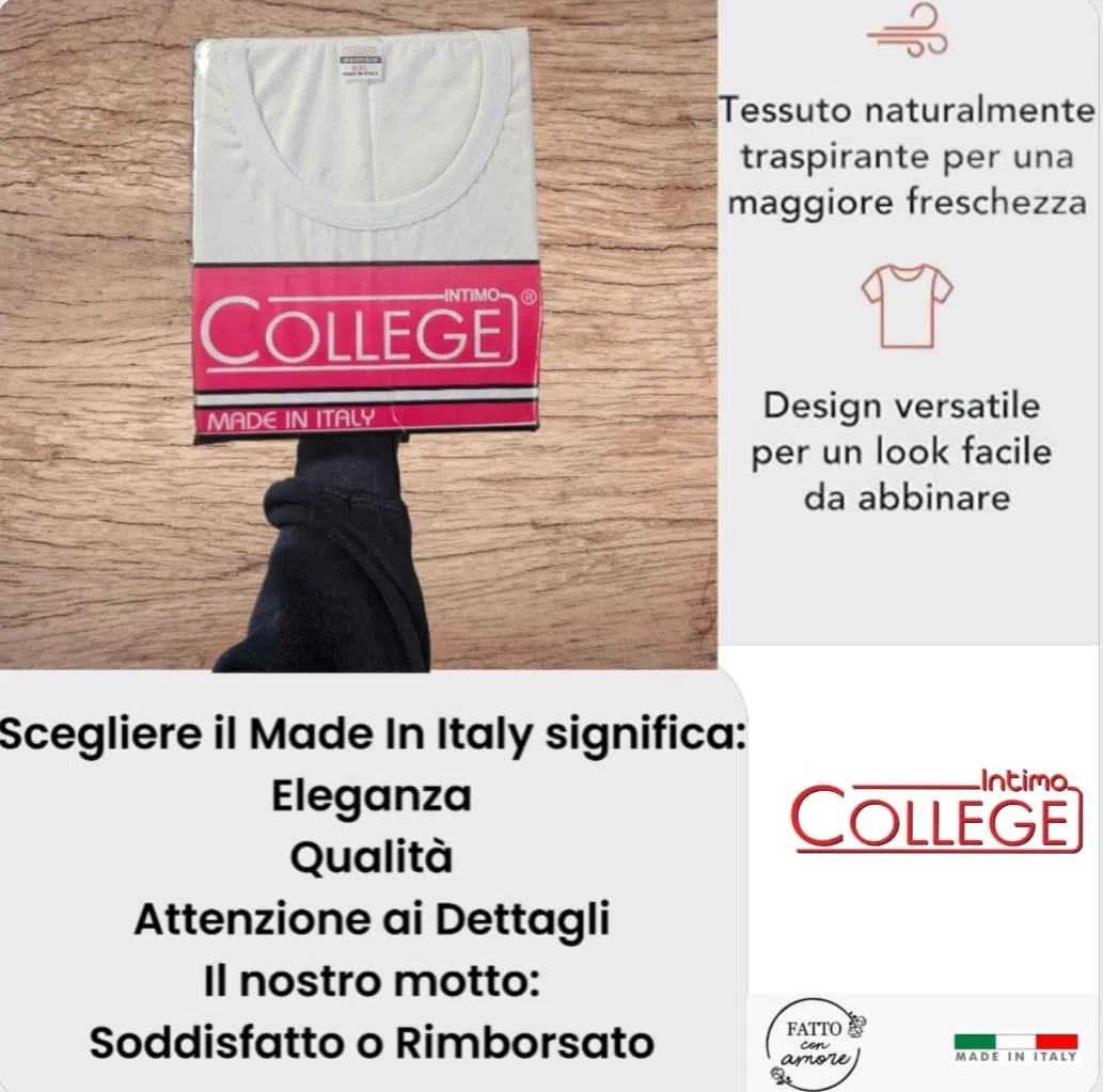 Intimo College 5/12 Canottiera Uomo, 100% Cotone, Traspiranti Made in Italy dal Produttore al consumatore Bianco e Nero Taglie: M - 4XL