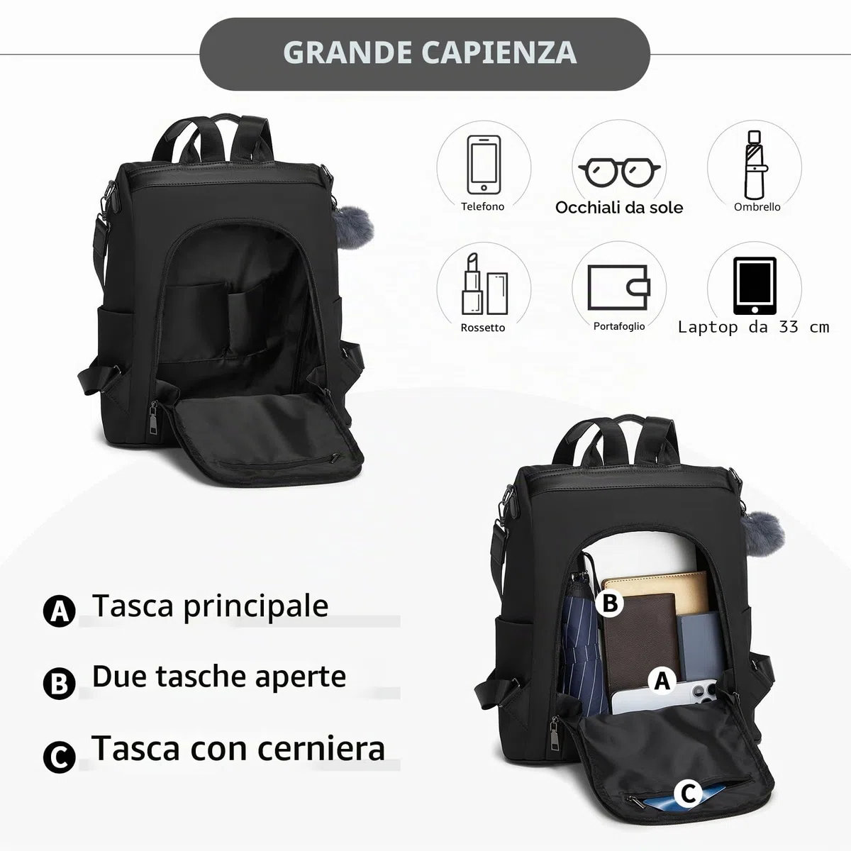 Miss Lulu Zaino Antifurto Donna, Zainetto Multifunzionale, Borsa Casual ed Moda per Viaggio, Scuola, Lavoro, Shopping, Visite e Università