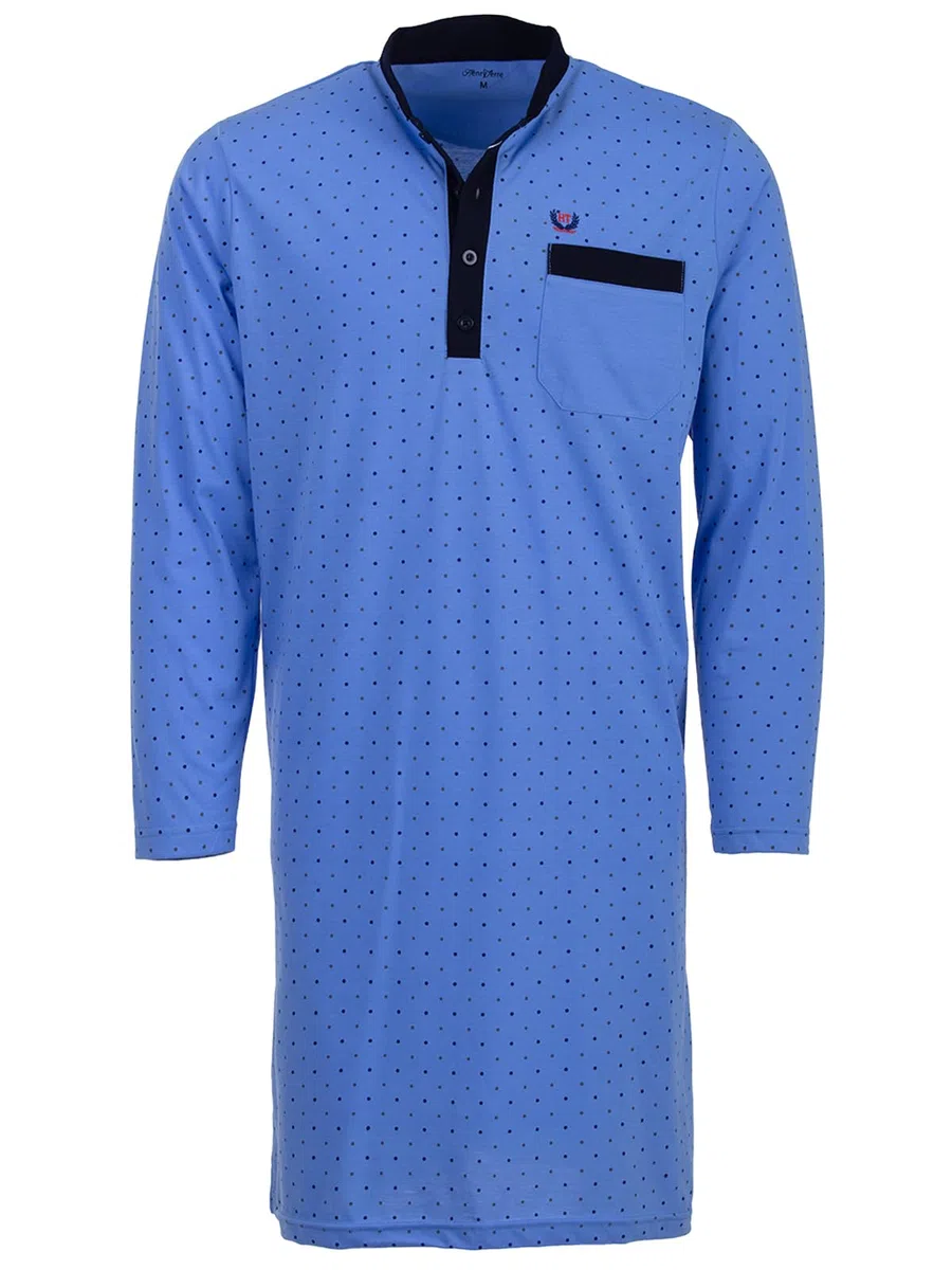 Camicia da notte da uomo a maniche lunghe con tasca sul petto e colletto rialzato