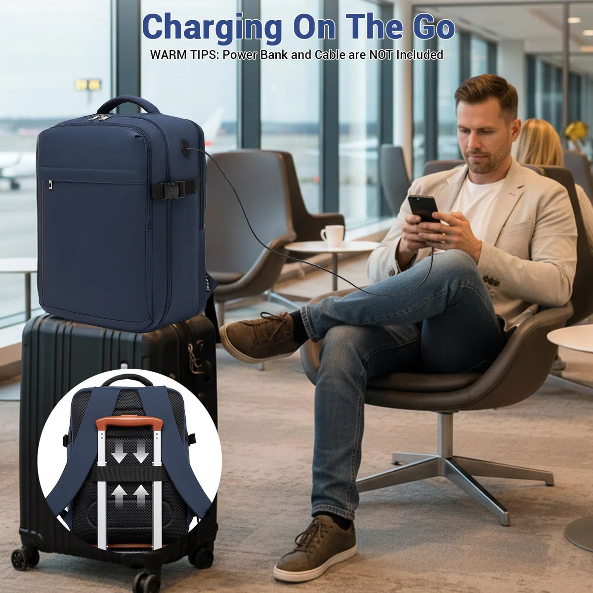 KONO Zaino 40x30x20 Ryanair Bagaglio a Mano 24L, Zaino da Viaggio Aereo Multitasche Compatto Leggero Impermeabile con Scomparto Laptop 15.6 Pollici per Uomo Donna Viaggi Weekend (Blu, 40x30x20cm)