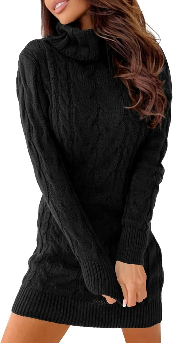 Ebifin Abito Pullover Donna Vestito Invernale Vestiti a Collo Alto Elegante Abito Linea Pullover a Manica Lunga Maglioni Lungo Elastico Autunno.